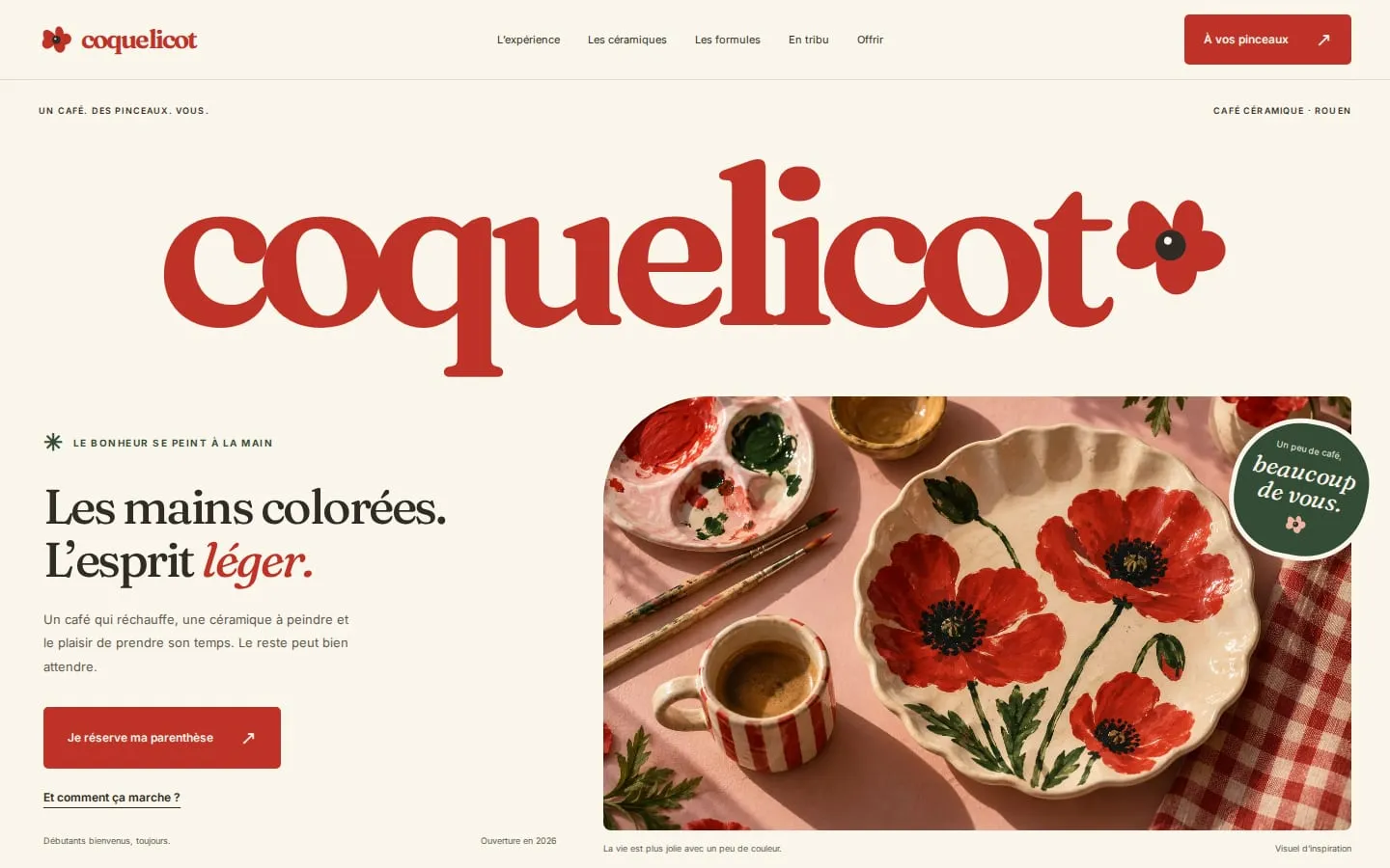 Page d'accueil du site Coquelicot, café céramique